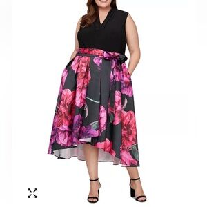 SL Fashions Black and Pink Floral High Low Dress
